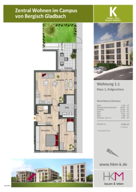 3-Zimmer Erdgeschosswohnung mit Garten- Ihre Eigentumswohnung am Isotec Campus in Bergisch Gladbach 51465 Bergisch Gladbach, Erdgeschosswohnung