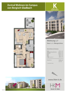 Moderne 88m²-Etagenwohnung mit Loggia nahe dem ISOTEC-Campus in Bergisch Gladbach 51465 Bergisch Gladbach, Etagenwohnung
