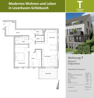 Neubau-Traumwohnung in Hanglage mit Einzelgarage und Stromanschluss für E-Ladestation 51375 Leverkusen, Erdgeschosswohnung