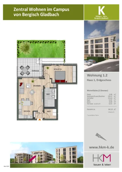 Gartenwohnung im Stadtzentrum – bezugsbereit 2. Quartal 2027 51465 Bergisch Gladbach, Erdgeschosswohnung