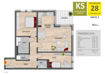 geräumige 3-Zimmer-Wohnung mit Sonnenbalkon und TG-Stellplatz im beliebten Kölner Süden 50968 Köln, Etagenwohnung