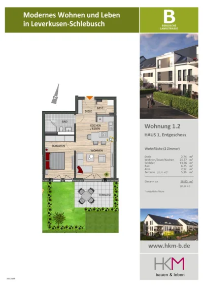 Gartenidylle im Zentrum: barrierefreie 2-Zimmer-Wohnung mit Garten 51375 Leverkusen, Erdgeschosswohnung