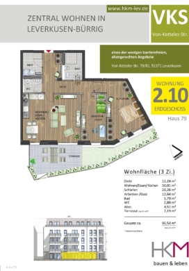 modernes Wohnen auf einer Ebene: stilvolle 3-Zimmer-Wohnung mit Terrasse und TG-Stellplatz 51371 Leverkusen, Erdgeschosswohnung