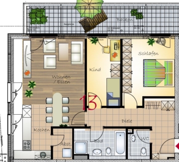 großzügige 3-Zimmer-Wohnung im Herzen von Schlebusch mit sonnigem Balkon und TG-Stellplatz 51375 Leverkusen, Etagenwohnung