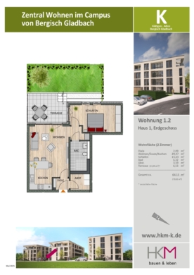 Moderne 2-Zimmer Wohnung mit Garten – Neubauvorhaben am Isotec Campus, Bergisch Gladbach 51465 Bergisch Gladbach, Erdgeschosswohnung
